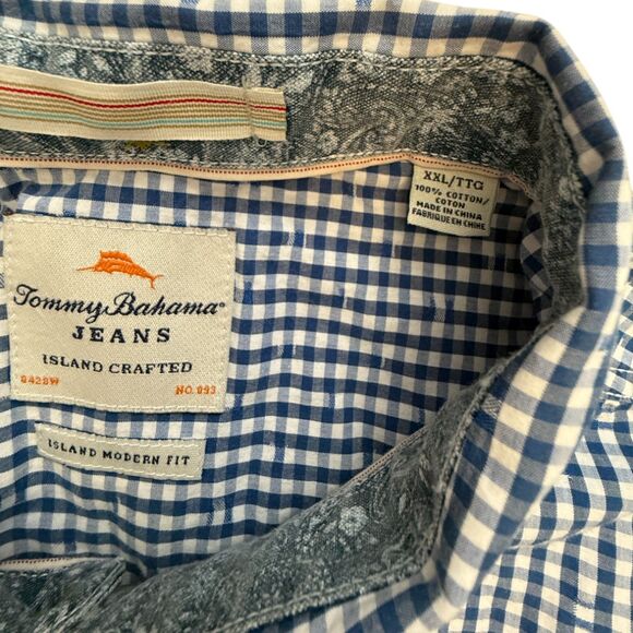EUC Mens Tommy Bahama Island Modern Fit Navy Check‎ 100% Cotton L/S Shirt | XL - Picture 6 of 6